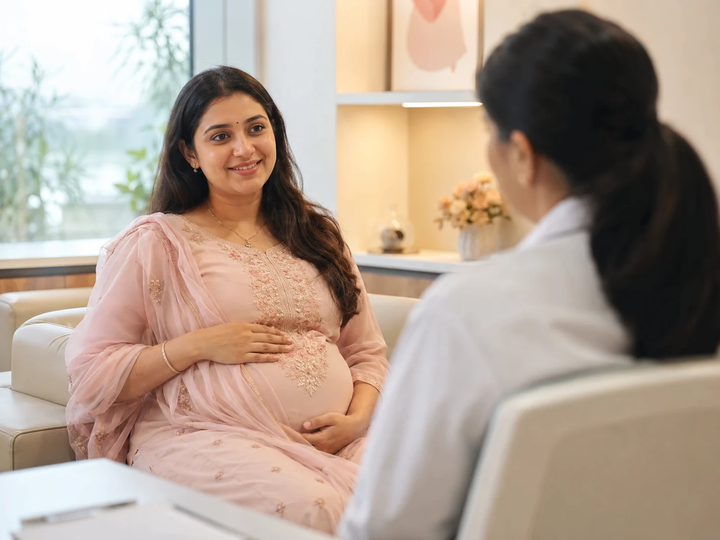 pregnant woman during a prenatal consultation at a women's clinic in Jaipur